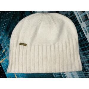 Calvin Klein White Knit Beanie Hat Logo Tag Winter Skull Cap Unisex